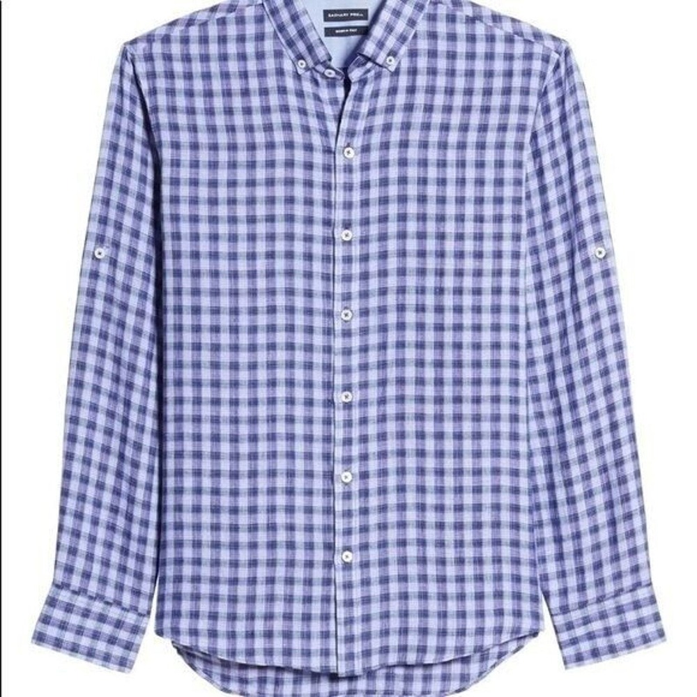 Zachary Prell Italian Linen Purple Plaid‎ Button Down Shirt Mens XXL NWT $198